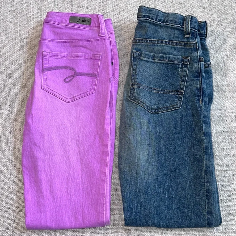 2-pair JUSTICE & ARIZONA Jeans Lilac Shine Bright Straight Stretch Girl 12 SLIM